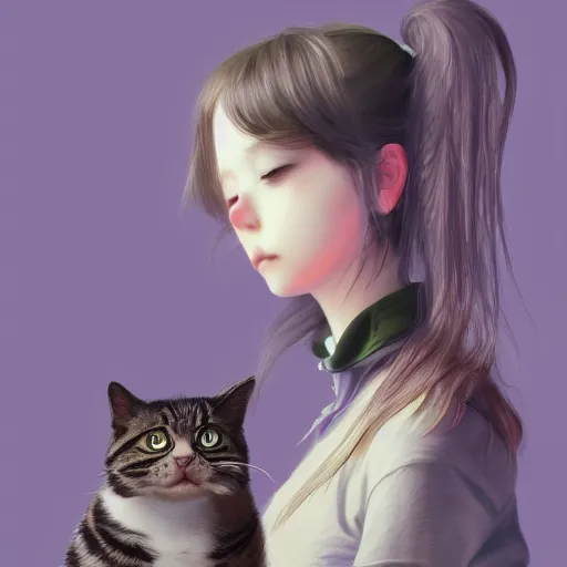 Prompt: girl holding a cat, digital art, by Yoshitaka Amano, trending on artstation, 4k, highly detailed