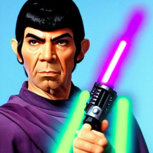 Image similar to Jedi Spock wielding a purple lightsaber