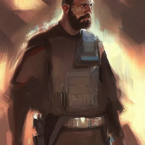 Image similar to portrait of a man by greg rutkowski, samoan features, short black hair, receding hairline, epic beard, tall and strong, father figure vibes, star wars expanded universe, she is about 7 0 years old, wearing tactical gear, digital painting, artstation, concept art, smooth, sharp foccus ilustration, artstation hq