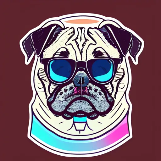 Prompt: portrait of hipster pug, sticker, highly detailed, colorful, illustration, smooth and clean vector curves, no jagged lines