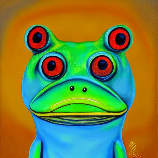 Prompt: zuma frog, surrealist painting