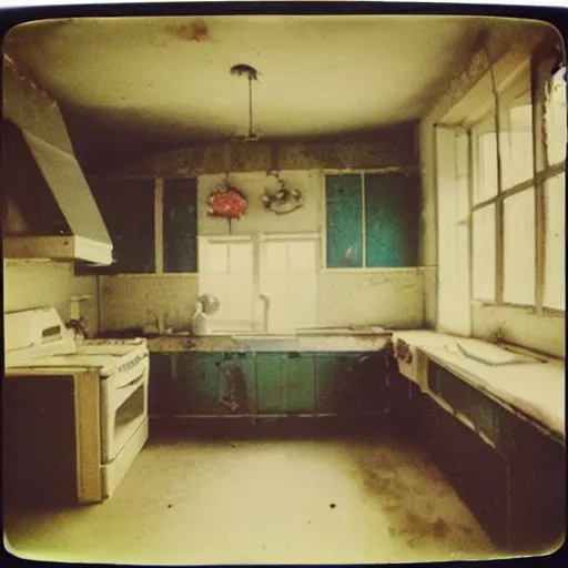 Prompt: a kitchen with an elephant's foot chernobyl, polaroid photo, perfect photo, photo pinterest