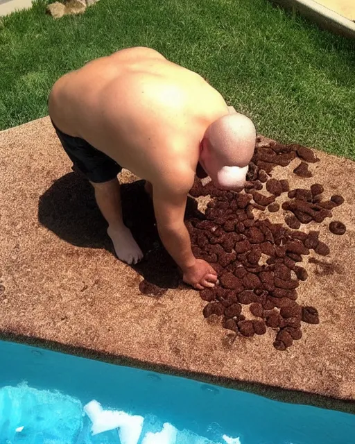 Prompt: who tf pooped in my backyard pool? hell nah man can't have shit in texas smh, instagram post, viral post, viral image, viral on instagram, viral on twitter, phone quality