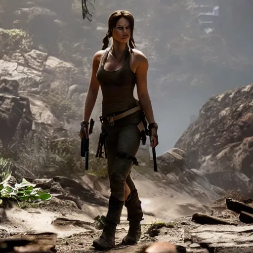 Prompt: Margot Robbie as Lara Croft in Tombraider.