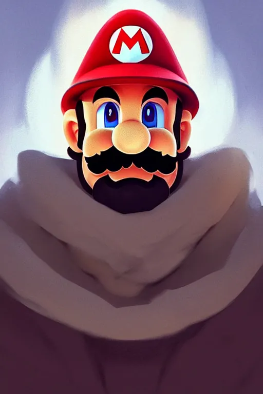 Image similar to a portrait of mario from mario bros., fantasy, sharp focus, intricate, elegant, digital painting, artstation, matte, highly detailed, concept art, illustration, ambient lighting, art by ilya kuvshinov, artgerm, alphonse mucha, and greg rutkowski