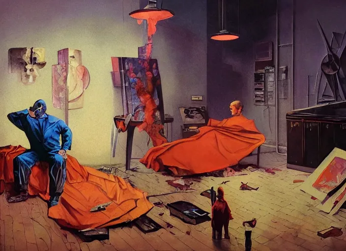 Prompt: a still from the tv series chernobyl by francis bacon, surreal, norman rockwell and james jean, greg hildebrandt, and mark brooks, triadic color scheme, by greg rutkowski, syd mead and edward hopper and norman rockwell and beksinski, dark surrealism, orange and turquoise and purple