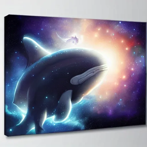 Image similar to space magical whale, galaxy whale, epic fantasy style art, galaxy theme, eyes, by Greg Rutkowski, hearthstone style art, 99% artistic