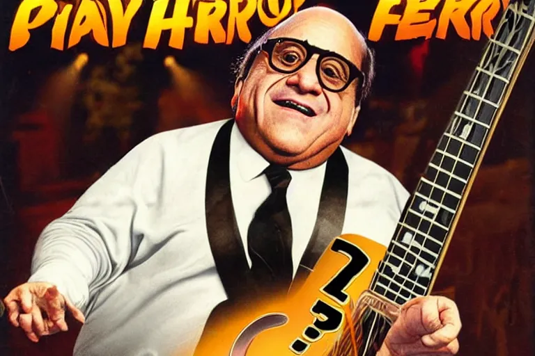 Prompt: danny devito on the cover of guitar hero