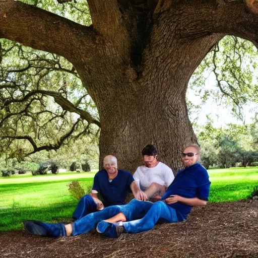 Image similar to 4 men relaxing by an oak tree