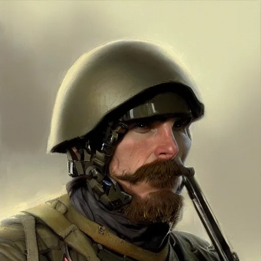 Image similar to Christian Bale as a soldier, closeup character art by Donato Giancola, Craig Mullins, digital art, trending on artstation