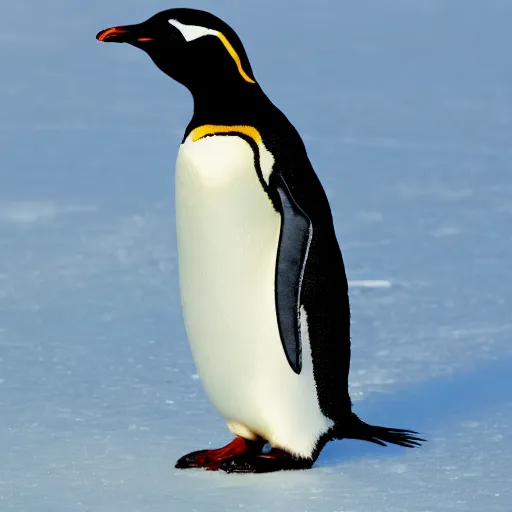 Prompt: a photo of a penguin on a sheet of ice