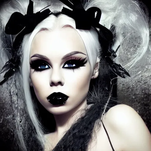 Prompt: kerli koiv is the most beautiful woman in the world, gothic, dark, dramatic, flawless, headshot, pinup