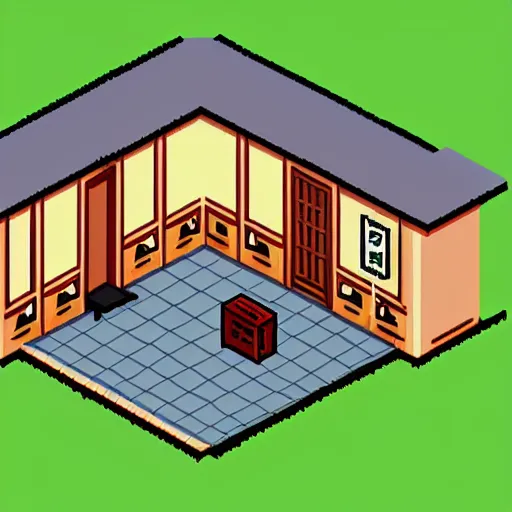 Image similar to House from the movie psycho with motel, pixelart, isometric, sega