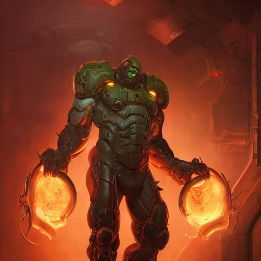 Image similar to doom eternal, mutant, tubes fused with the body, front view, painted by stanley lau, painted by greg rutkowski, painted by stanley, artgerm, masterpiece, digital art, trending on arts