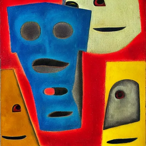 Image similar to Oil painting by Rufino Tamayo. Mechanical gods with bird faces kissing. Oil painting by Willem de Kooning.