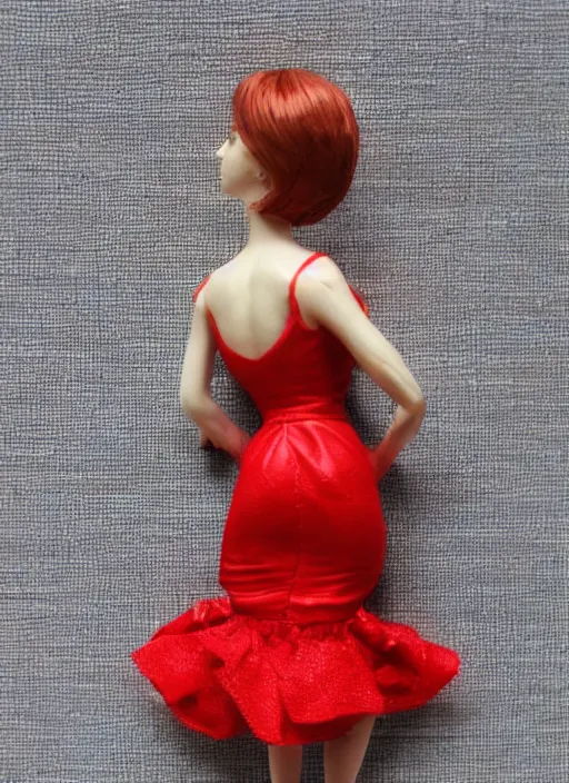 Prompt: Images on the store website, eBay, Full body, Miniature of a cute young woman in red dress