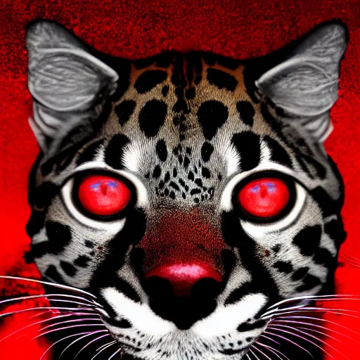 Prompt: profile shot of a black and red ocelot, dramatic, cinematic, high contrast, octane render, abstract, 4k