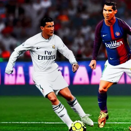 Prompt: cristiano ronaldo with messi in psg, very realistic, ultra detailed, cinematic