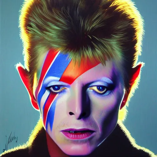 Image similar to high quality high detail painting by david bowie, hd, portrait, dramatic lighting