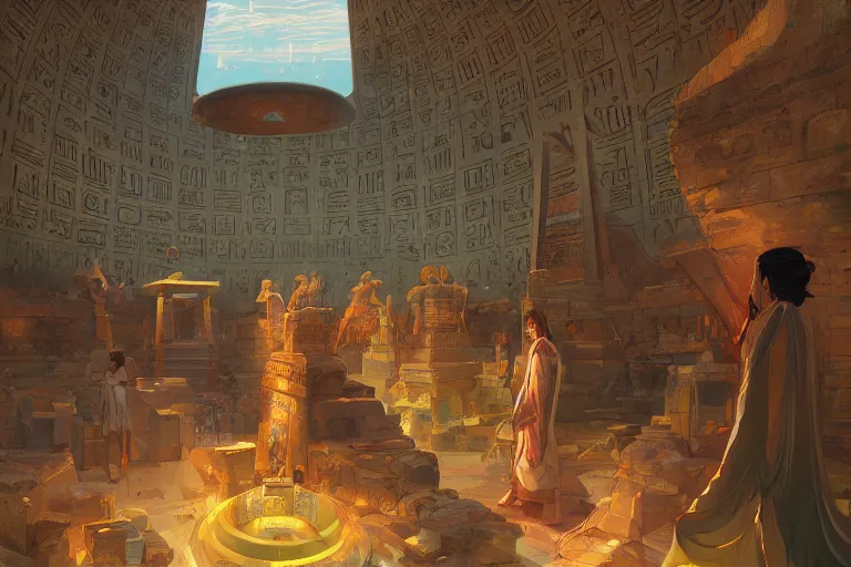 Image similar to energetic healing chamber watched over by the egyptian pantheon, tooth wu, dan mumford, beeple, wlop, rossdraws, james jean, marc simonetti, artstation giuseppe dangelico pino and michael garmash and rob rey and greg manchess and huang guangjian and makoto shinkai