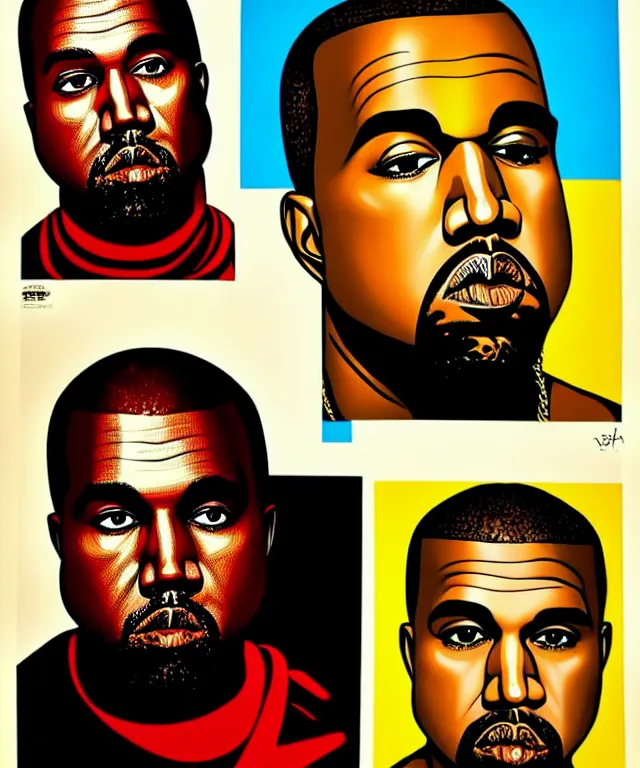 Image similar to portraits of kanye west by shepard fairey