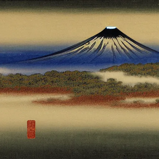 Image similar to mount fuji, misty, ancient japanese painting