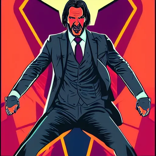 Image similar to individual john wick portrait fallout 7 6 retro futurist illustration art by butcher billy, sticker, colorful, illustration, highly detailed, simple, smooth and clean vector curves, no jagged lines, vector art, smooth andy warhol style