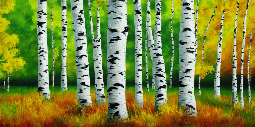 Prompt: birch trees, game art matt painting