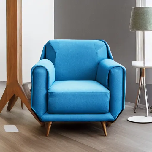 Prompt: a hoovering blue hexagonal armchair