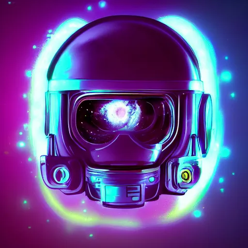 Image similar to cyberpunk astronaut bot, cinema 4 d, galaxy space sci - fi, wearing vr goggles, illustration, portrait, pastel neon textured background night, detailed,