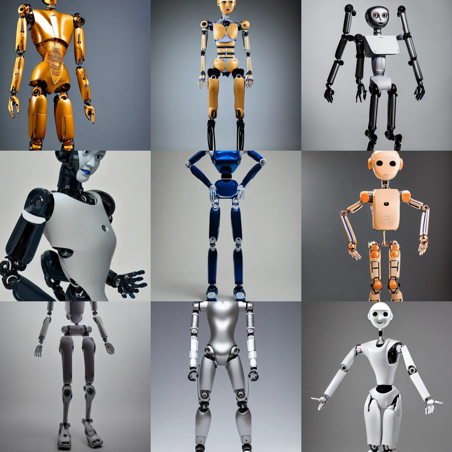 Prompt: a slim humanoid robot, studio photography