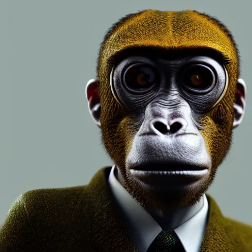 Prompt: Photography of ultra mega super hyper realistic detailed monkey by Hiromasa Ogura wearing cyberpunk style suit . Photo shoot from 30 meters distance on Leica Q2 Camera, Rendered in VRAY and DaVinci Resolve and MAXWELL and LUMION 3D, Volumetric natural light. Wearing cyberpunk suit with many details by Hiromasa Ogura .Rendered in VRAY and DaVinci Resolve and MAXWELL and LUMION 3D, Volumetric natural light