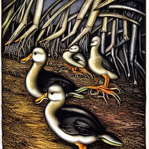 Image similar to ducks by hr giger