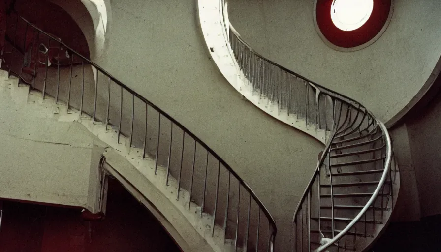 Image similar to 7 0 s movie still of a old man with a spiral stairs in the chest in the hospital, cinestill 8 0 0 t 3 5 mm eastmancolor, heavy grain, high quality, high detail