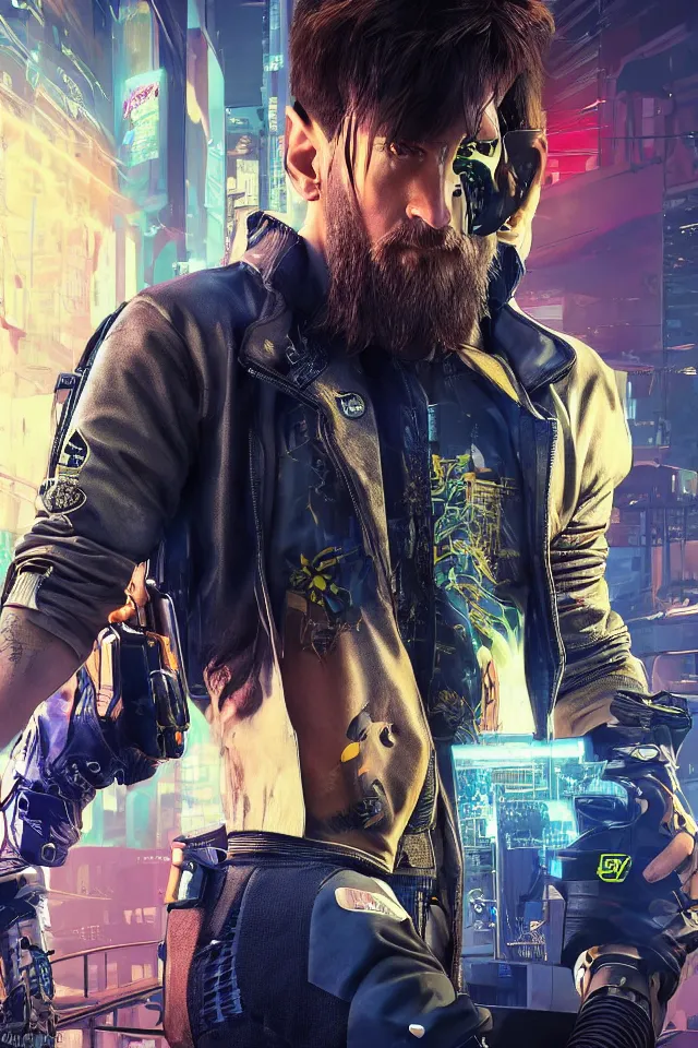Image similar to Messi as a cyber/cyberpunk 2077/realistic/very detailed/HDR/steampunk
