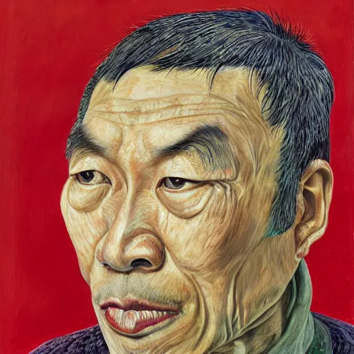 Image similar to detailed portrait of an asian american man in his 3 0 s, by lucian freud, francis bacon, john chamberlain, willem de kooning, andreas franke, jean giraud, rob gonsalves, james gurney, james jean, ruan jia, gustav klimt