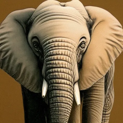 Image similar to cute little baby elephant portrait by Norman Rockwell with long fur, looking at the camera, ultra realistic picture, looking at the camera, highly detailed, 8k, masterpiece, trending on cgsociety