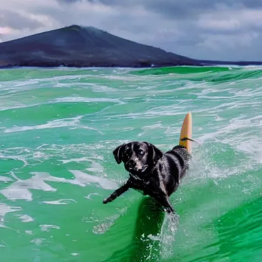 Image similar to photo of a dog surfing in a volcano