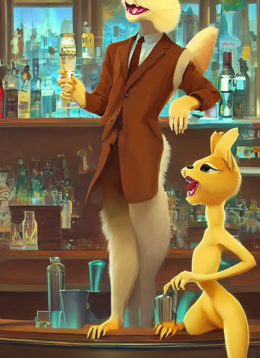 Prompt: squirrel anthro as a dapper bartender with a big, fluffy tail, retro futurism, art deco, detailed, painterly digital art by WLOP and Cory Loftis and Don Bluth, 🐿🍸🍋, furaffinity, trending on artstation