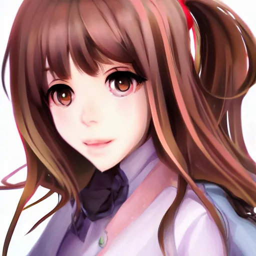 Prompt: headshot portrait of Monika from Doki Doki Literature Club, drawn by WLOP, by Avetetsuya Studios, anime manga panel, trending on artstation