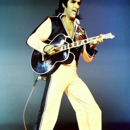 Prompt: 1 9 7 5 elvis presley performing in a jumpsuit style of alessandro pautasso, highly detailed, beautiful