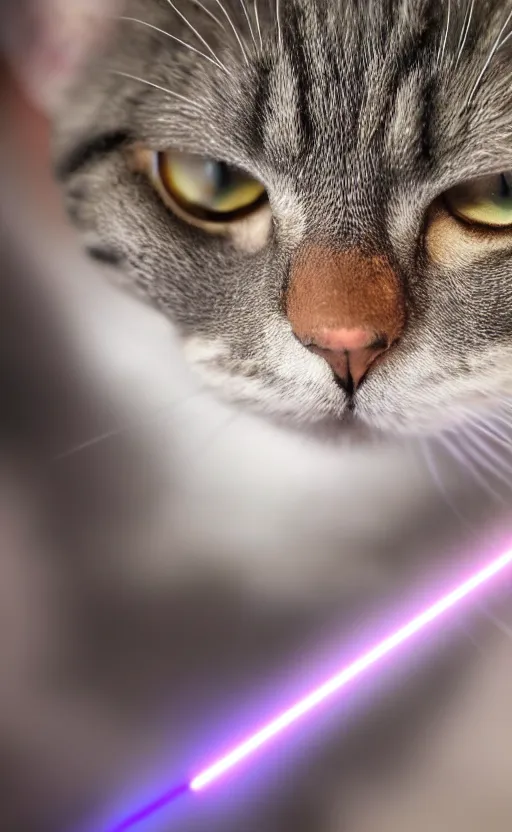 Image similar to A cat with anomalously giant eyes fires lasers from its eyes into the Death Star, realistic, photo, 8k, detailed, high resolution