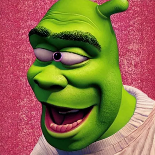 Prompt: shrek surprised big mouth small eyes