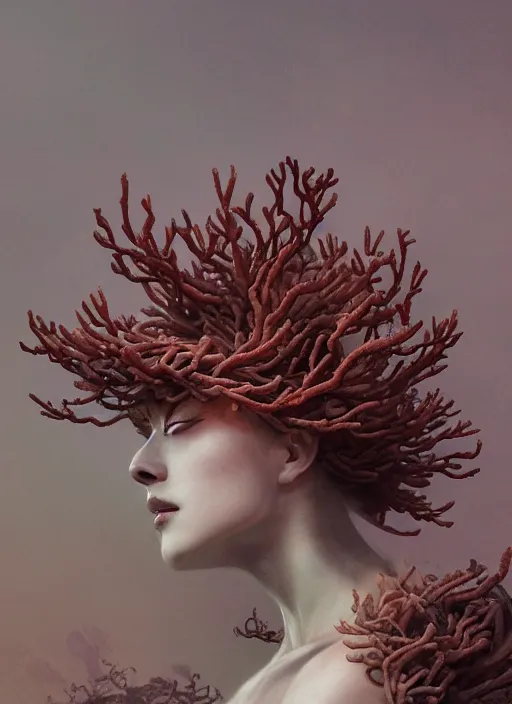 Prompt: Helmet of a forgotten Deity, corals, plume made of seaweed, white snake winding around, extremly detailed digital painting, in the style of Fenghua Zhong and Ruan Jia and jeremy lipking and Peter Mohrbacher, mystical colors, rim light, beautiful lighting, 8k, stunning scene, raytracing, octane, trending on artstation