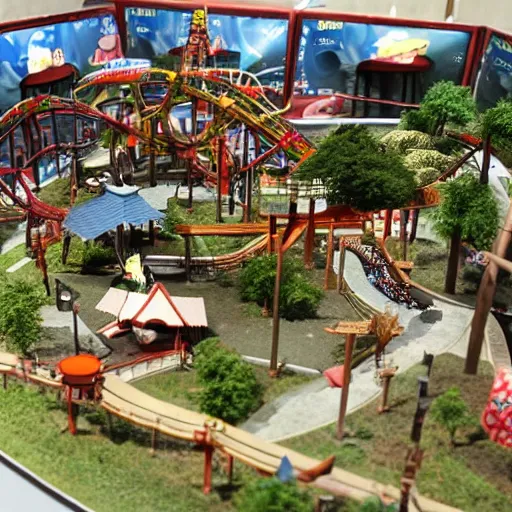 Image similar to a miniature diorama model of a Japanese theme park