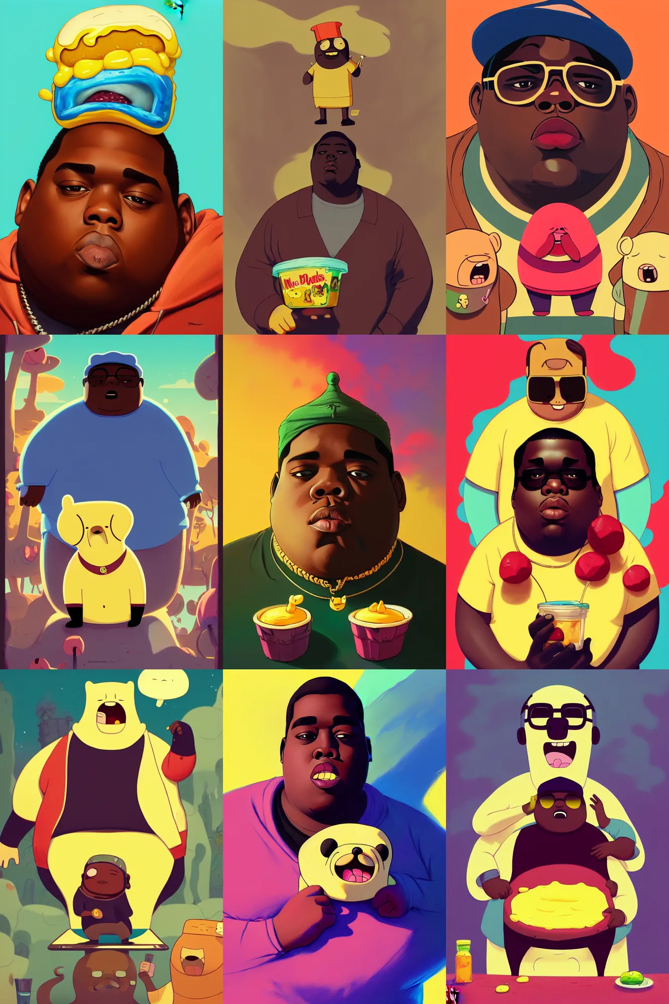 Prompt: the notorious b. i. g. as jell - o pudding adventure time, jake the dog, shaded lighting poster by magali villeneuve, artgerm, jeremy lipkin and michael garmash, rob rey and kentaro miura style, trending on art station