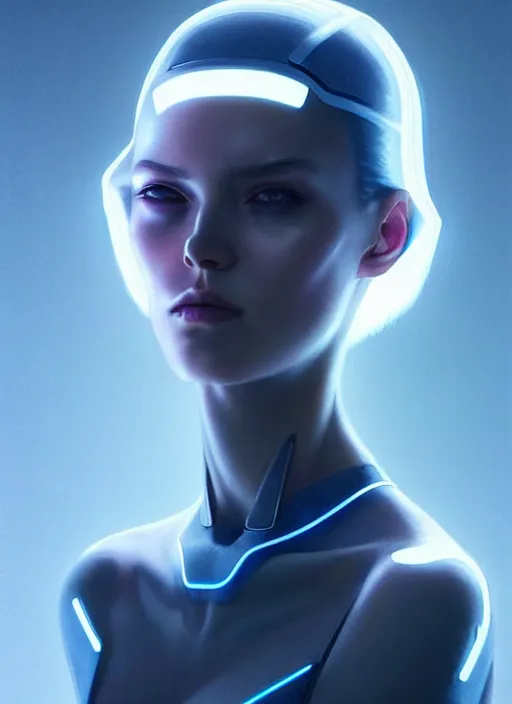 Prompt: portrait of modern scandinavian female humanoid, very futuristic, elegant, cyber neon lights, highly detailed, digital photography, trending in artstation, trending in pinterest, glamor pose, concept art, smooth, sharp focus, art by artgerm and greg rutkowski