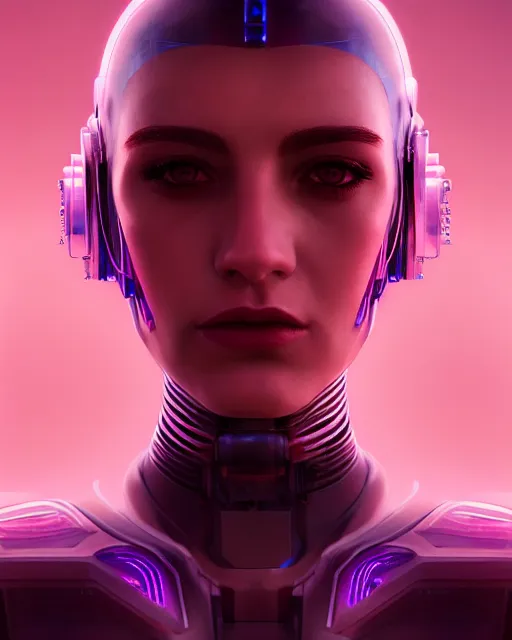 Image similar to portrait of a feminine symmetric beautiful sci - fi cyberpunk female cyborg, desert oasis background, ultra realistic, highly detailed, hd, sharp focus, cinematic lighting, realistic, photorealistic, vivid colors, painting, photograph, digital art, non blurry, sharp, artstation, concept art, smooth, illustration