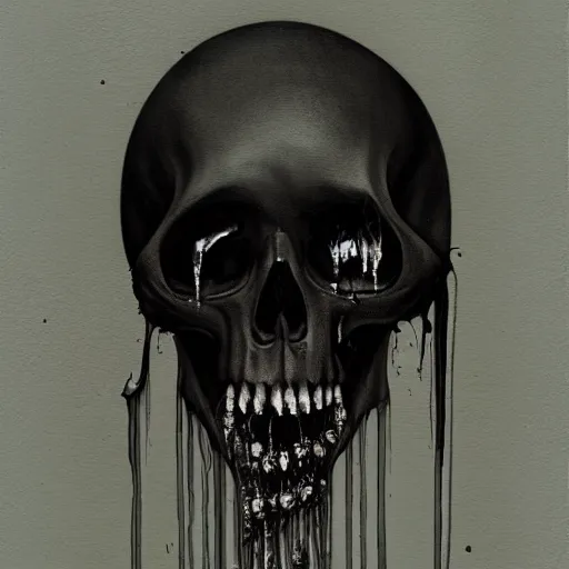 Image similar to vertical pile of melting skull vomiting black tar, anja millen