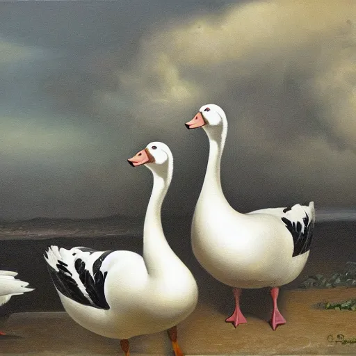 Image similar to oil painting of a goose with dozens of eyes all over its body